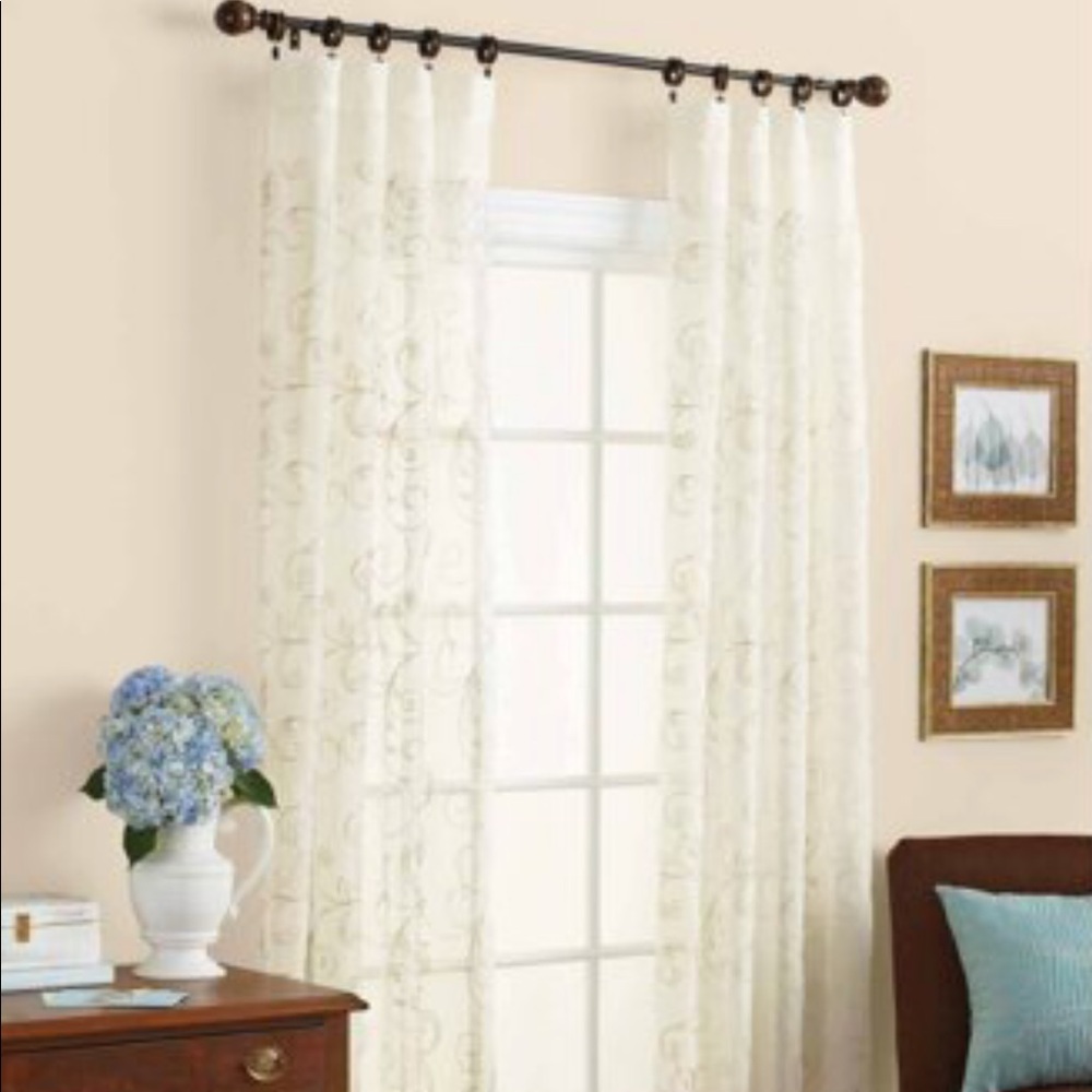 COPY - Embroidered Sheer Curtain Panels with tass…